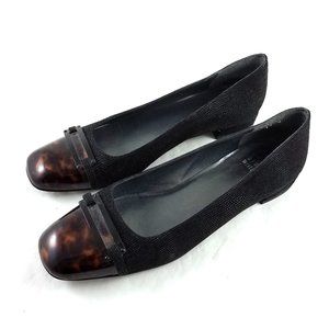 Stuart Weitzman Black Brown Cap Toe Ballet Flats